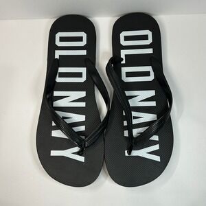 Old Navy Mens Flip Flops Black Jack Print Logo Sandals 12-13 Band New